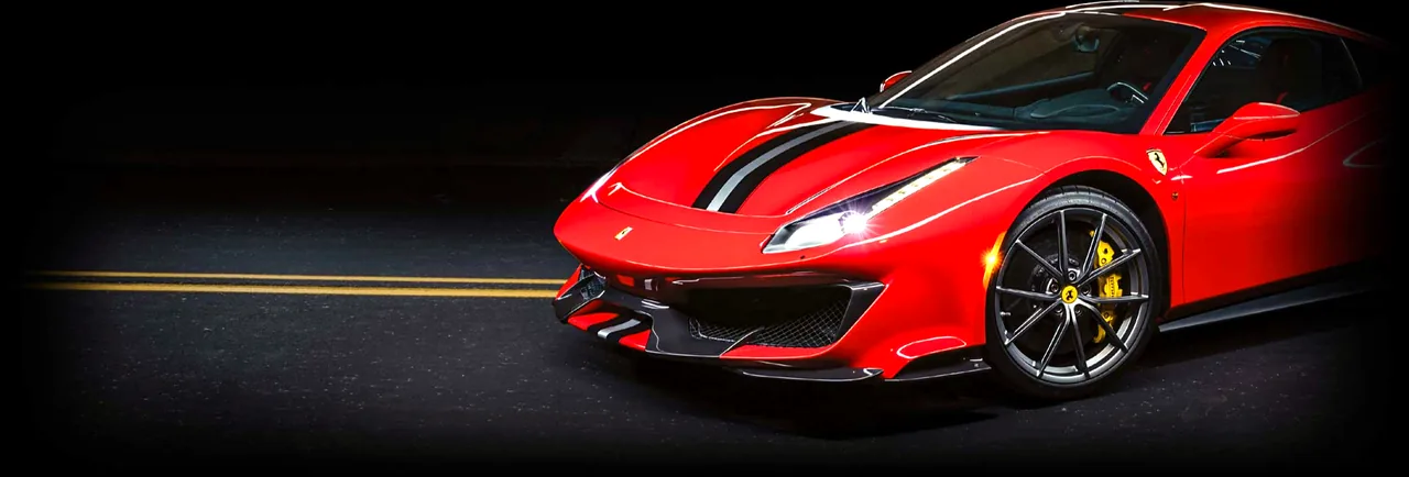 A Ferrari 488 Pista with 3M Ceramic IR window tint, shot at night