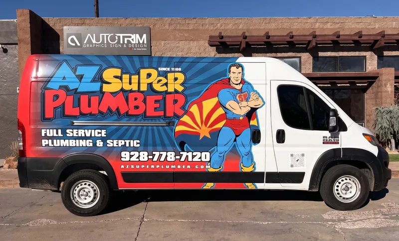 AZ Super Plumber service van with a full-color character wrap