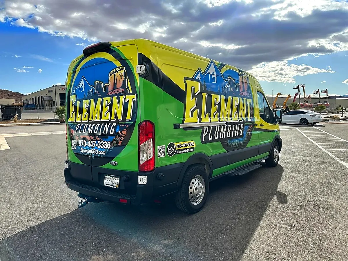 Element Plumbing Ford Transit van with a full color wrap by Auto Trim Plus