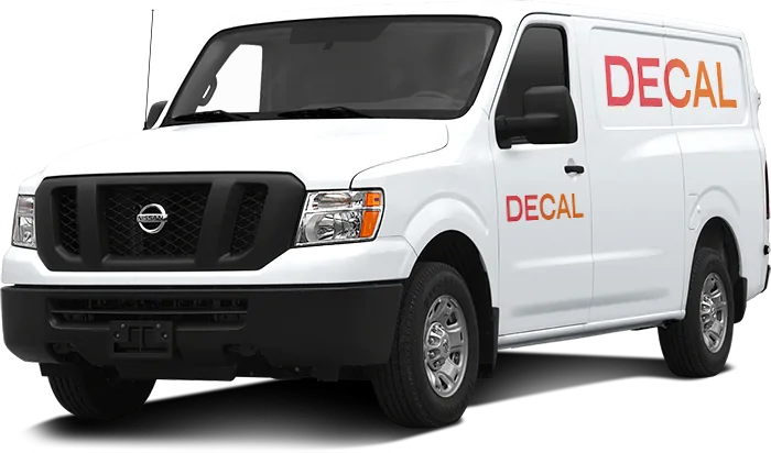Van with logo decals